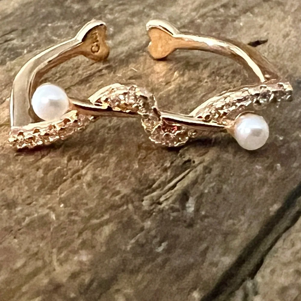 🟠NWT PRETTY BIRD Tarnish Proof Rose Gold/Rhinestone/Pearl Adjustable Ring